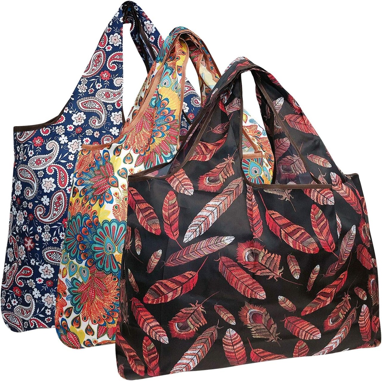 Wrapables Large Foldable Tote Nylon Reusable Grocery Bag, 3 Pack